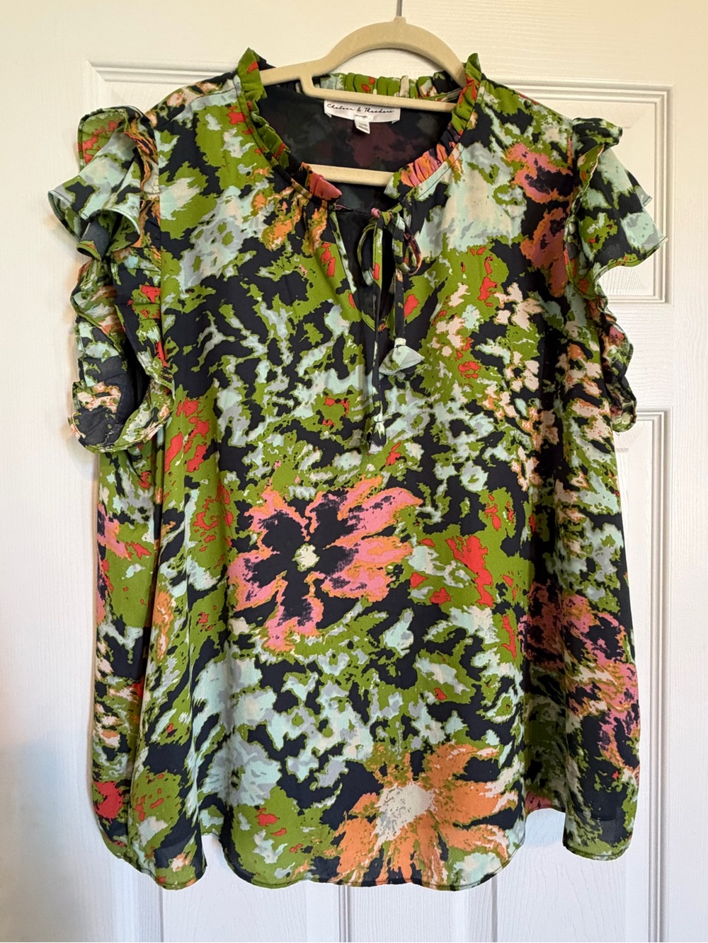 Chelsea & Theodore Multicolor Floral Ruffle Sleeve Blouse